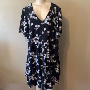Evri size 2X baby doll black floral button dress, lined